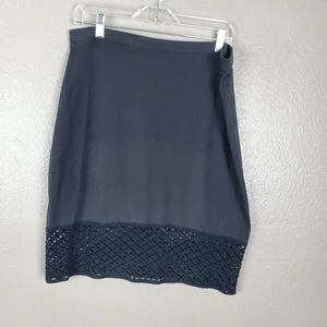 Indigenous Black Organic Cotton Crochet Hem Midi Straight Skirt L